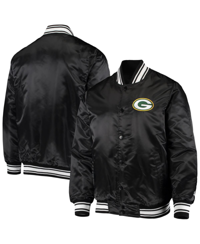Starter Black Green Bay Packers Locker Room Satin Varsity Full-snap Jacket In Black