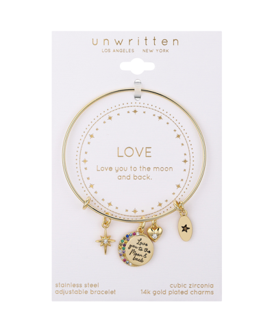 Shop Unwritten Cubic Zirconia Star And Heart Multi Stone Moon Bangle Bracelet In Gold