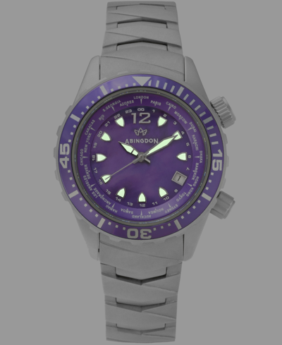 Shop Abingdon Co. Women's Marina Diver's Multifunctional Titanium Bracelet & White Silicone Strap Watch 40mm In Pacific Purple