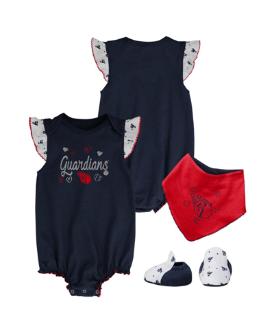 Shop Outerstuff Girls Newborn And Infant Boys And Girls Navy Cleveland Guardians 3-piece Home Plate Bodysuit Bib And