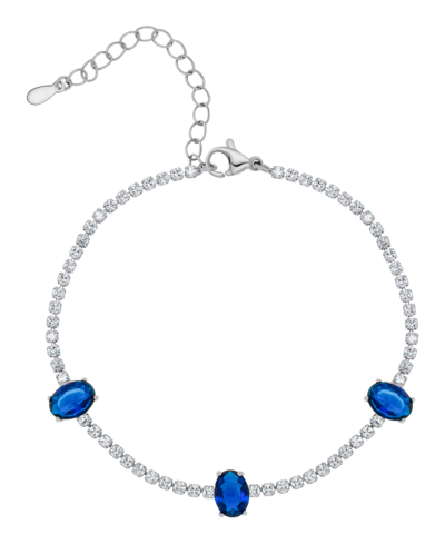 Shop Macy's Simulated Sapphire And Cubic Zirconia Tennis Bracelet In Silver