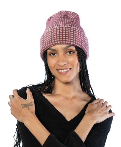Marcus Adler Checkered Cuff Beanie In Plum