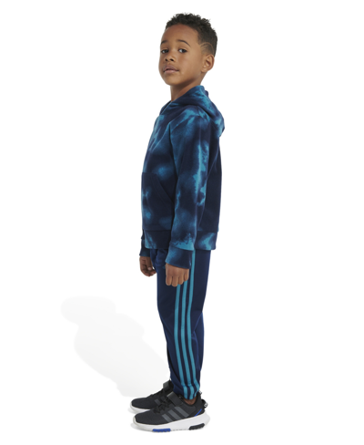 Shop Adidas Originals Toddler Boys Printed Microfleece Pullover Hoodie And Jogger Pants, 2 Piece Set In Navy With Blue