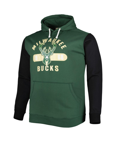 Fanatics Men's  Hunter Green, Black Milwaukee Bucks Big And Tall Bold Attack Pullover Hoodie In Hunter Green,black