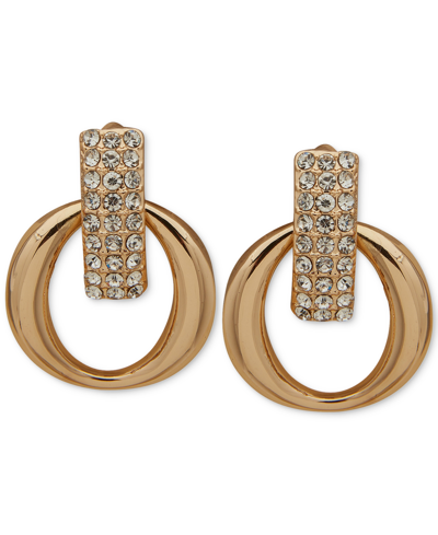 Shop Anne Klein Gold-tone Pave Doorknocker Drop Earrings In Crystal
