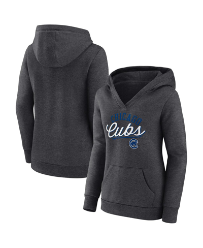 Fanatics Branded Heather Charcoal Chicago Cubs Simplicity Crossover V-neck Pullover Hoodie In Heather Charcoal
