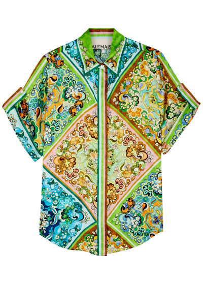 Shop Alemais Dreamer Printed Silk-satin Shirt In Multicoloured