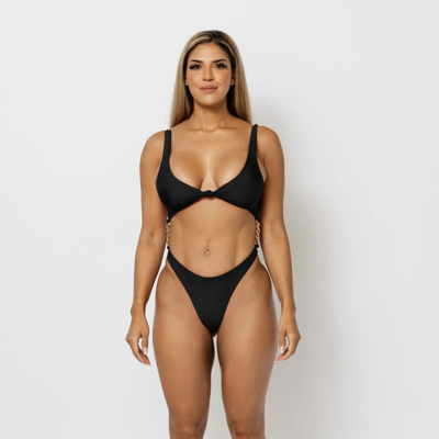 Shop Vanity Couture Jasmine Open Front Monokini With Gold Chains In Black