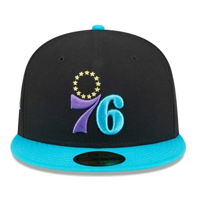 Shop New Era Black/turquoise Philadelphia 76ers Arcade Scheme 59fifty Fitted Hat