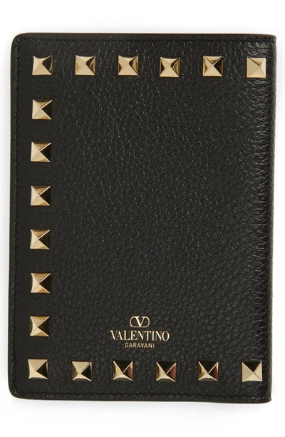 Shop Valentino Rockstud Leather Passport Case In Nero