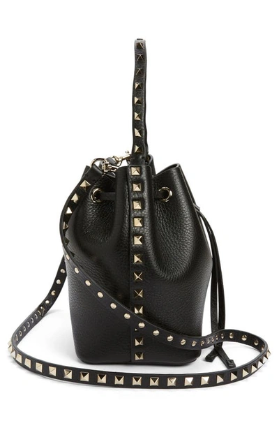 Shop Valentino Garavani Rockstud Leather Bucket Bag In 0no Nero