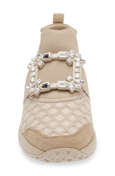 Roger Vivier Viv Run Strass Buckle Chunky Sneakers In Natural Beige