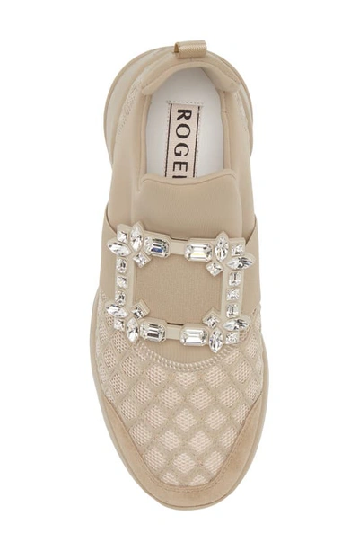 Roger Vivier Viv Run Strass Buckle Chunky Sneakers In Natural Beige