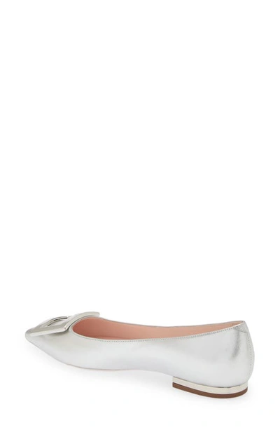 Shop Roger Vivier Gommettine Buckle Pointed Toe Ballet Flat In Silver