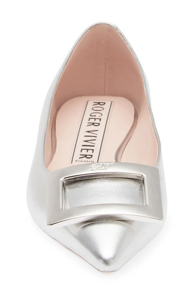 Shop Roger Vivier Gommettine Buckle Pointed Toe Ballet Flat In Silver