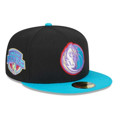 Shop New Era Black/turquoise Dallas Mavericks Arcade Scheme 59fifty Fitted Hat