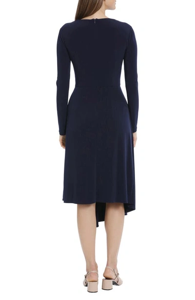 Shop Maggy London Draped Asymmetric Hem Long Sleeve Dress In Moonlight Navy