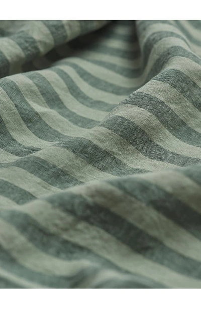 Shop Piglet In Bed Pembroke Stripe Linen Flat Sheet In Pine Green Pembroke Stripe