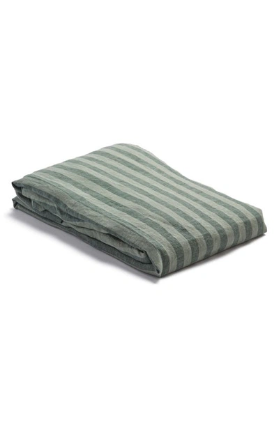 Shop Piglet In Bed Pembroke Stripe Linen Fitted Sheet In Pine Green Pembroke Stripe