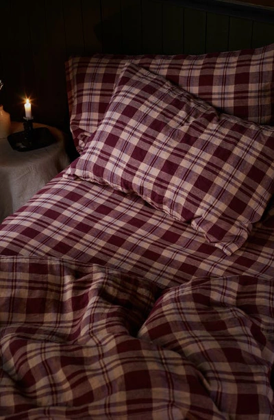 Shop Piglet In Bed Check Linen Fitted Sheet In Berry Check