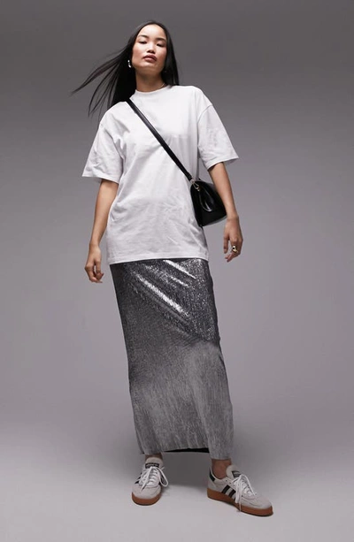 Shop Topshop Textured Metallic Maxi Skirt In Silver