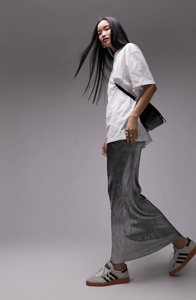 Shop Topshop Textured Metallic Maxi Skirt In Silver