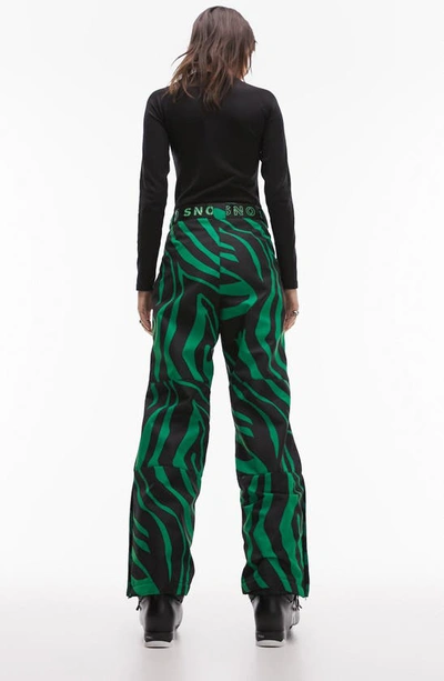 Shop Topshop Animal Stripe Straight Leg Ski Pants In Mid Green