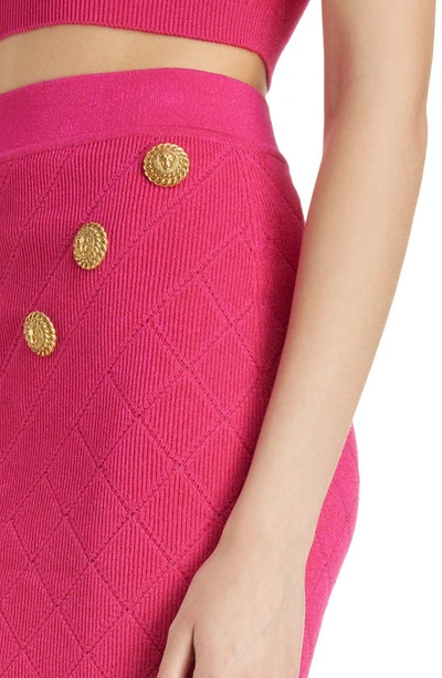 Shop Balmain Six Button High Waist Knit Miniskirt In Dark Fuchsia