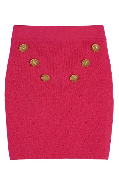Shop Balmain Six Button High Waist Knit Miniskirt In Dark Fuchsia