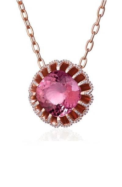 Shop Mindi Mond Floating Pink Tourmaline & Diamond Pendant Necklace In Rose/ Diamond/ Tourmaline