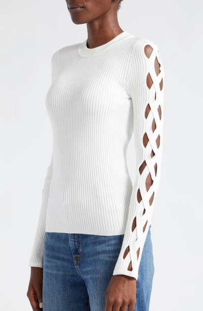Shop Ramy Brook Jazmine Lattice Detail Sweater In Ivory