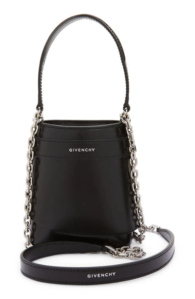 Shop Givenchy Micro Shark Lock Leather Bucket Bag In Black