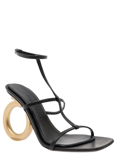 Shop Ferragamo 'elina' Black Sandals With Sculptural Gancini Heel In Leather Woman