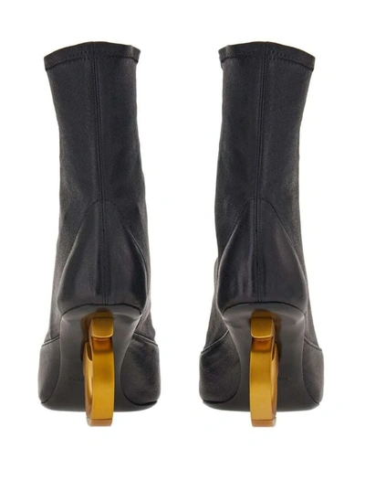 Shop Ferragamo 'elina' Black Ankle Boots With Sculptured Gancini Heel In Stretch Leather Woman