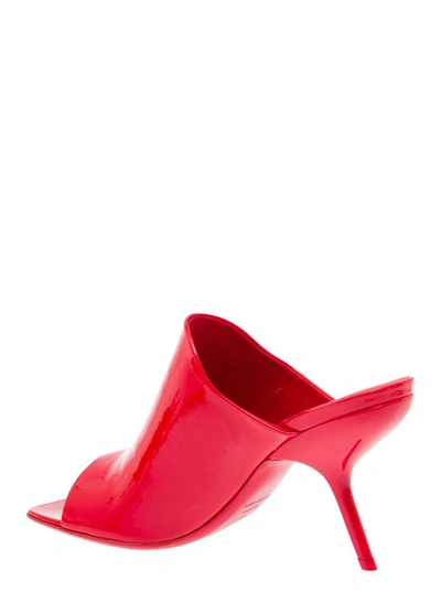 Shop Ferragamo 'open Toe' Red Slide With Slanted, Contoured Heel In Patent Leather Woman