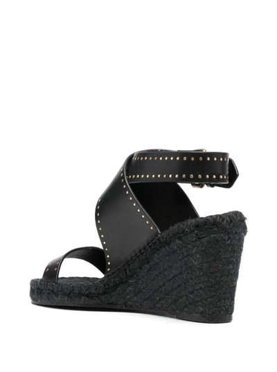 Shop Isabel Marant Black Espadrille Wedge Sandals In Leather Woman