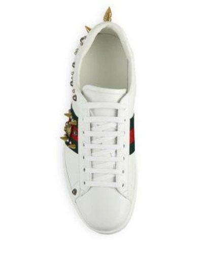 Shop Gucci New Ace Punk Studs Low-top Leather Sneakers In White