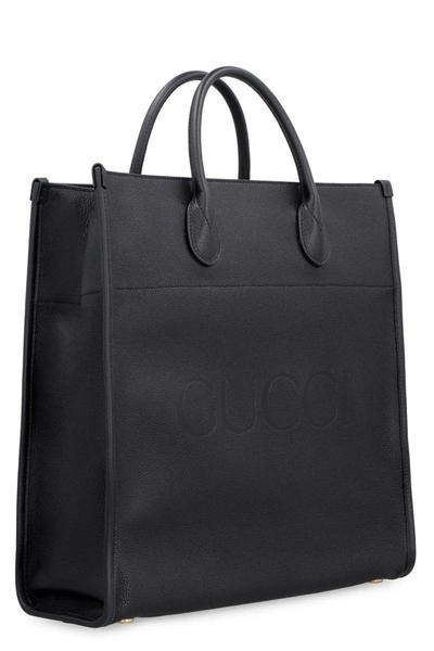 Shop Gucci Leather Tote In Black