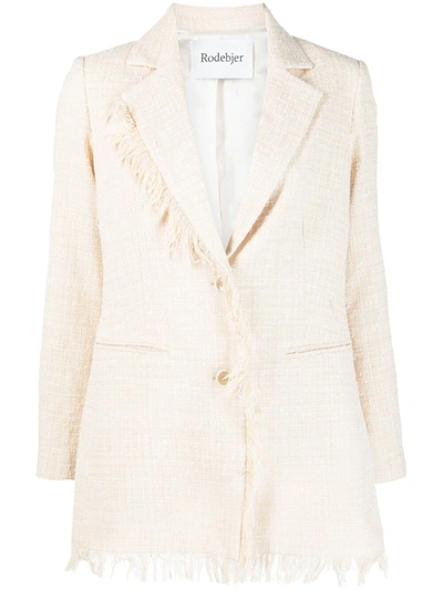 Rodebjer Fringed-edge Single-breasted Blazer In Nude & Neutrals