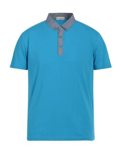 Shop Cashmere Company Man Polo Shirt Azure Size 46 Cotton In Blue