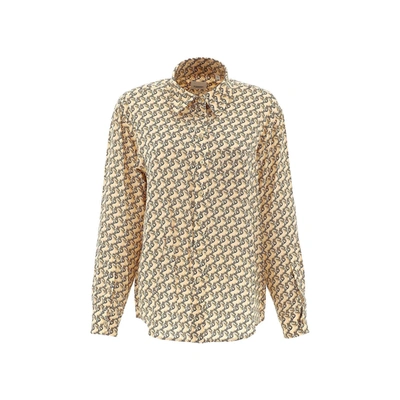 Shop Burberry Unicorn Print Silk Shirt In Beige