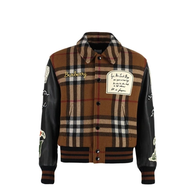 Shop Burberry Wool And Leather Bomber In Brown