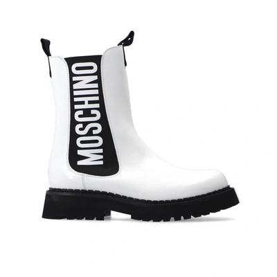 Shop Moschino Couture Leather Chelsea Boots In White