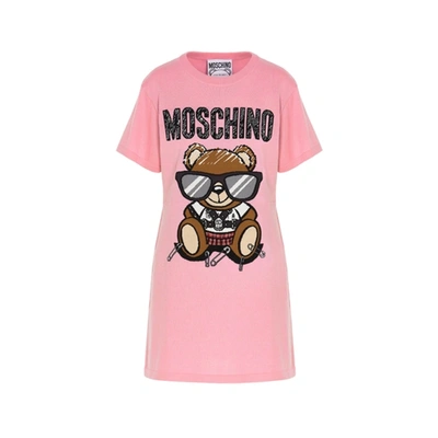 Shop Moschino Couture Teddy Bear Knit Dress In Pink