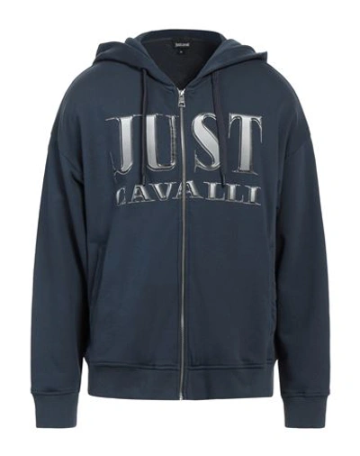 Shop Just Cavalli Man Sweatshirt Navy Blue Size M Cotton