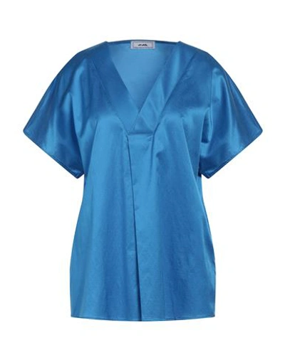Shop Jijil Woman Top Azure Size 4 Cotton, Silk, Elastane In Blue