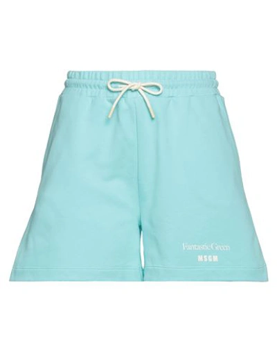 Shop Msgm Woman Shorts & Bermuda Shorts Turquoise Size M Organic Cotton In Blue