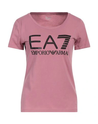 Shop Ea7 Woman T-shirt Pastel Pink Size L Cotton