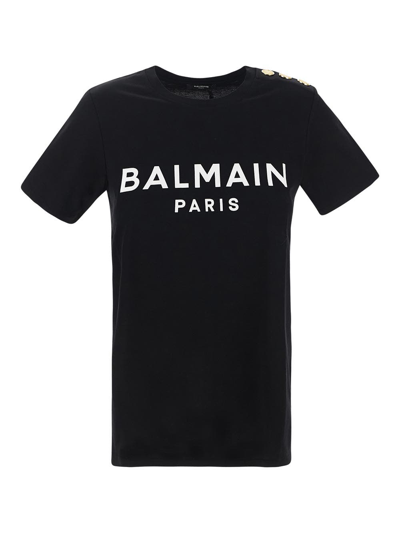 Shop Balmain Logoed T-shirt In Black