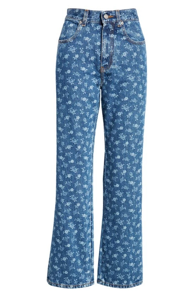 Shop Molly Goddard Dorianna Floral Print Flare Jeans In Blue